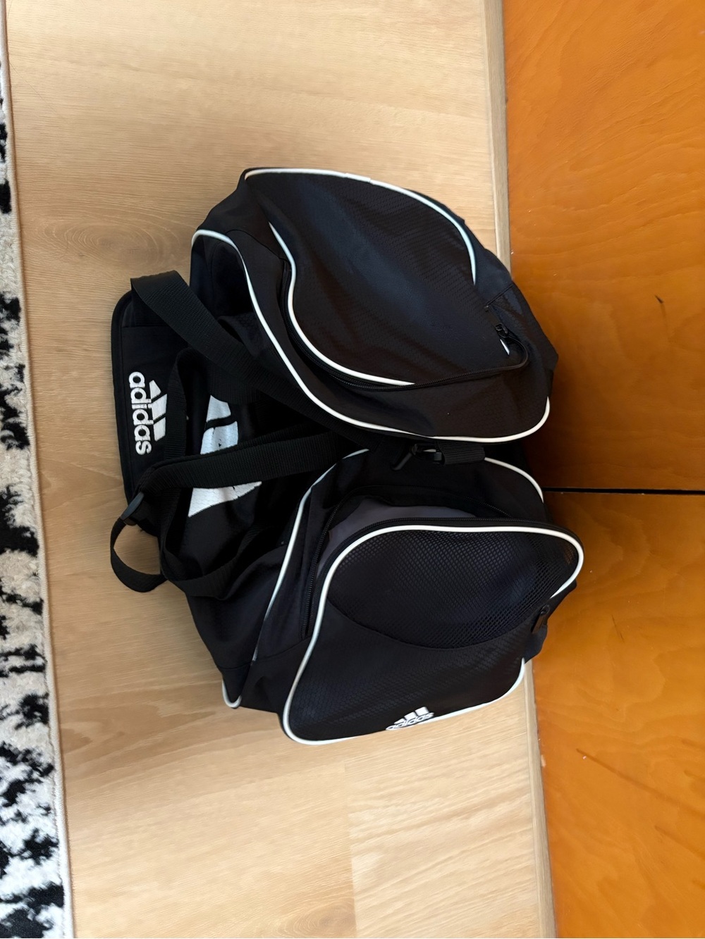 adidas Black Duffel Bag with White Piping